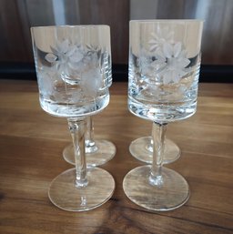 Set Of 4 Vintage Cut & Etched Daisies Crystal Glass