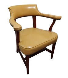 MCM Vinyl Yellow Wooden Tufted Chair