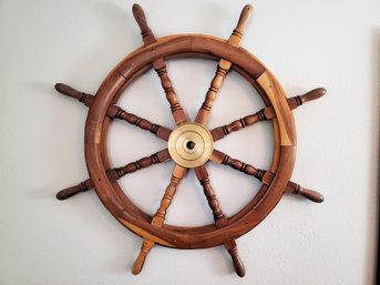 Nautical Wooden Ship Wheel, Real Heavy Wood, Brass