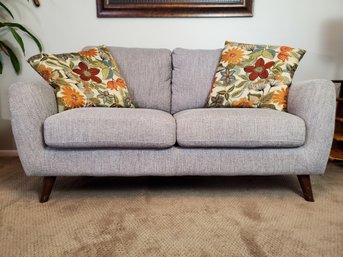 Mid Mod Loveseat With Faux Leather Foot Stool