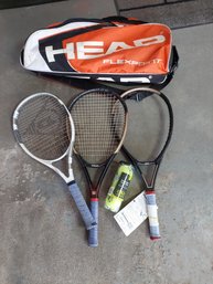 Head Tennis Racket With 3 Rackets Wilson Dunlop Balls And Grip Wrap
