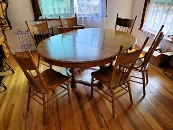 Oak Country Style Dining Table With 6 Chairs Two Leaves