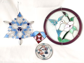 Snowflake Hummingbird Heart Stained Glass