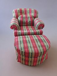 Plaid Red Stripe Chair And Ottoman