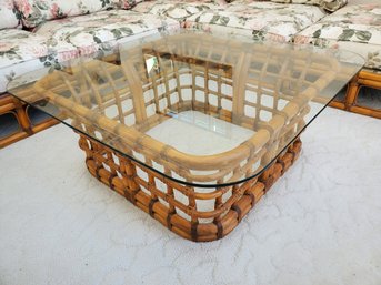 Mid Century Rattan Wicker Coffee Table