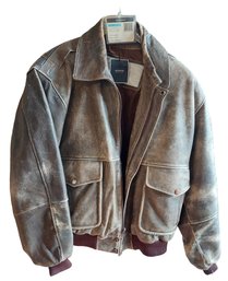 Mens Brown Leather Bomber L