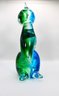 MURANO MILLEFIORI GLASS CAT FIGURINE - GREEN/BLUE - 1980s - ITEM#02 RM1