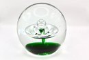 MURANO BULLICANTE CONTROLLED BUBBLE GLASS BALL PAPERWEIGHT - CLEAR & GREEN - ITEM#18 RM1