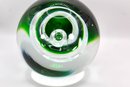 MURANO BULLICANTE CONTROLLED BUBBLE GLASS BALL PAPERWEIGHT - CLEAR & GREEN - ITEM#18 RM1