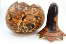 LARGE VINTAGE PERUVIAN HAND PAINTED & CARVED GOURD OF A LADY - AMAZING CARVE WORK! - ITEM#120 DR