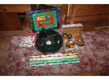 Christmas Lot - Tree Stand, Yankee Candle Wrapping Paper, Bags & Balls - Good Condition!! Item #86