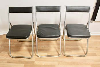 VINTAGE FOLDING NEVCO CHAIRS (3) - BLACK - GOOD CONDITION - ITEM#42 BSMT