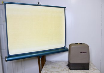 VINTAGE BELL & HOWELL 8 MM MOVIE PROJECTOR AND SCREEN - DESIGN 122LR - KORVAL DELUXE BY RADIANT - ITEM#45 BSMT