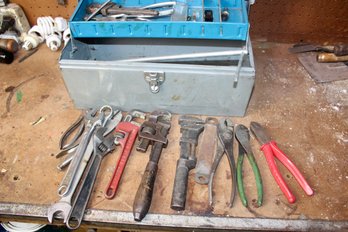 VINTAGE ASSORTED - WRENCHES - WIRE CUTTERS - TOOL BOX - MCKAIG - WRITCO - WALWORTH - PEXTO - ITEM#64 BSMT