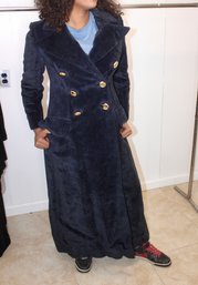 LORD & TAYLOR LONG COAT - NAVY BLUE - GOLD ACCENTED BUTTONS - PURPLE LINING - SM/MED - ITEM#98 BSMT