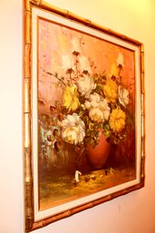 ARTWORK - FLOWERS - LIGHT BAMBOO FRAME - K CHAN - ITEM#129 HLWY