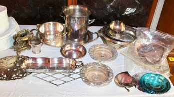 SILVER PLATED LOT - PLATES - TRAY - ICE BUCKETS - TRIVETS - BOWLS - MUCH MORE - ITEM#134 RM1