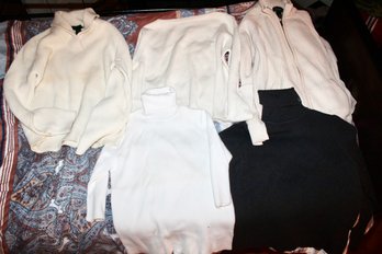 RALPH LAUREN & POLO SPORT SWEATERS - LOT OF 5 - SIZE LARGE - WHITE - BEIGE - GREY- ITEM#179 RM4