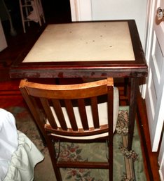 VINTAGE WOODEN FOLDING CARD TABLE - (1) FOLDING CHAIR - ITEM#191 RM3