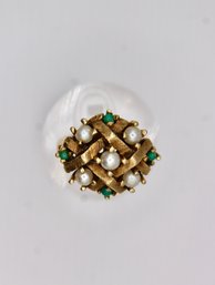 14K GOLD RING ACCENTED W/ PEARLS & TURQUOISE - ITEM#223 BOX