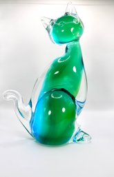 MURANO MILLEFIORI GLASS CAT FIGURINE - GREEN/BLUE - 1980s - ITEM#02 RM1