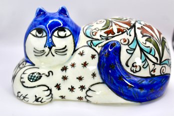 GLAZED CERAMIC CAT FIGURINE - BLUE - ITEM#09 RM1