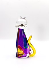 MURANO MILLEFIORI GLASS CAT FIGURINE - MULTICOLORED - RAINBOW - ITEM#14 RM1