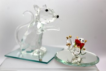 VINTAGE GLASS BARON CAT WITH ROSE - GLASS MOUSE ON MIRROR - ITEM#104 RM1