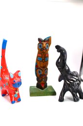 VINTAGE FIGURINES - MIXED LOT OF 3 - HAND PAINTED - HAND CARVED - ASSORTED SIZES - ITEM#105 RM1