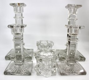 VINTAGE GLASS CANDLE HOLDERS (6) - NEVER USED - ITEM#111 DR