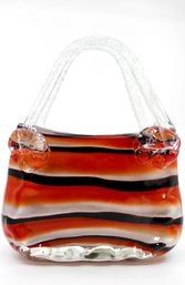MURANO VINTAGE GLASS PURSE / HAND BAG - ACCENTED WITH BLACK, ORANGE & WHITE - AMAZING DESIGN! - ITEM#121 DR