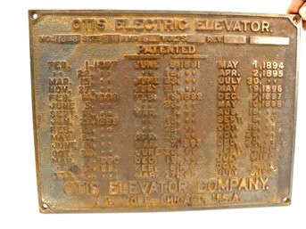 VINTAGE OTIS ELECTRIC ELEVATOR BRASS SIGN - VERY UNIQUE! - ITEM#133 RM1