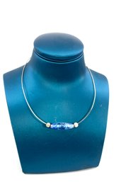 VINTAGE SILVER NECKLACE WITH GLASS BEAD - BLUE - MADE IN ITALY - ITEM#181 BOX