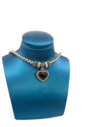 VINTAGE SILVER NECKLACE WITH HEART PENDANT - ITEM#198 BOX