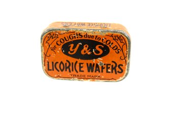 VINTAGE Y&s LICORICE WAFFERS TIN - MADE BY NATIONAL LICORICE COMPANY - NY/IL/PA- ITEM#204 BOX