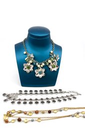LIA SOFIA NECKLACES (3) GOLD - GREEN FLOWERS - SILVER - ITEM#231 BOX