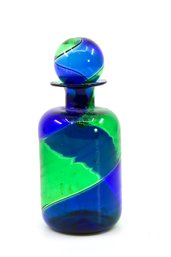 VINTAGE LA MURRINE GLASS PERFUME BOTTLE - BLUE - GREEN - ITEM#281 RM1
