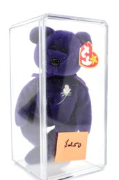 VINTAGE 'PRINCESS DIANA PURPLE BEAR' BEANIE BABY - DEPT IN LUCITE CONTAINER - ITEM#292 RM1