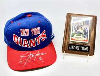 VINTAGE LAWRENCE TAYLOR CARD - SIGNED HAT - NY GIANTS - AUTHENTIC - ITEM#348 RM1