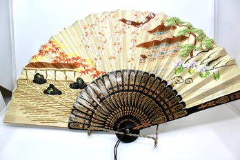 VINTAGE JAPAN FAN - HAND PAINTED - VERY UNIQUE - RICE PAPER - ITEM#356 RM1