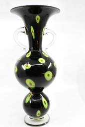 VINTAGE GLASS BLOWN VASE - SIGNED - ACCENTED WITH OLIVES - 1999 - ITEM#366 RM1