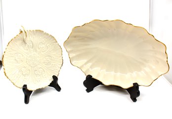 VINTAGE LENOX SERVING PLATES - LOT OF 2 - WHITE WITH GOLDEN EDGES - MADE IN USA - ITEM#404 RM2