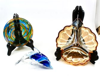 VINTAGE COLORED HAND BLOWN LOLLIPOP - CANDY DISH - DOLPHIN - ITEM#406 RM2