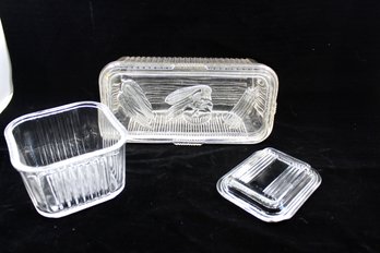 PYREX LIKE CONTAINERS - LOT OF 3 - PYREX LID - SMALL REFRIGERATOR BOX (NO LID) - ITEM#462 LVRM