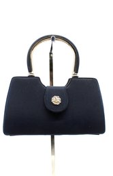 NAVY BLUE PURSE - FAUX DIAMOND ACCENTS - SILVER/NAVY HANDLE - CLOTH CHAIN - ITEM#499 RM2