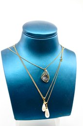 JEWELRY CHAINS MIXED LOT OF 3 - 14K GOLD FILLED W/FAUX PEARL-MARKED 925 W/DIAMOND CHIP-ABALONE - ITEM#510 BOX