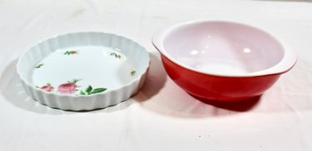 VINTAGE RED PYREX DISH AND TART BOWL - LOT OF 2 - ITEM#543 RM2