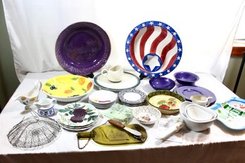 MIXED KITCHEN LOT - SERVING BOWLS - PLATES - CHEESE CUTTERS - GRAVY BOATS - AND MORE - ITEM#555 LVRM