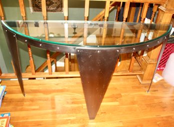 VINTAGE INDUSTRIAL STYLE SIDE TABLE - MADE OF METAL & GLASS - UNIQUE DESIGN - ITEM#565 LVRM