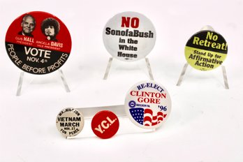 VINTAGE POLITICAL PINS - LOT OF 6 - ASSORTED YEARS - ITEM#577 BOX